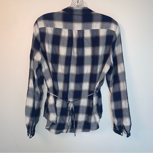 Levi's Blue and White Plaid Button Up Shirt with Tie L - Picture 2 of 10